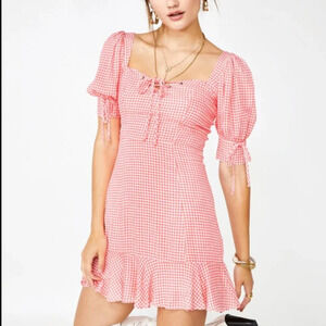 Dress Forum Puff Sleeve Gingham Mini Dress Size Medium